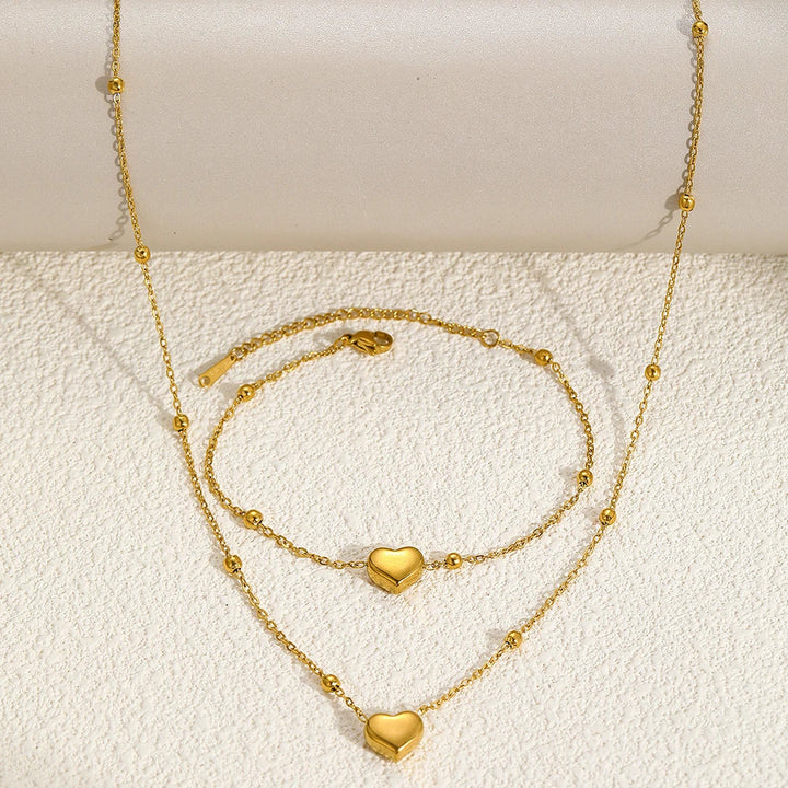 Stainless Steel Heart Pendant Set
