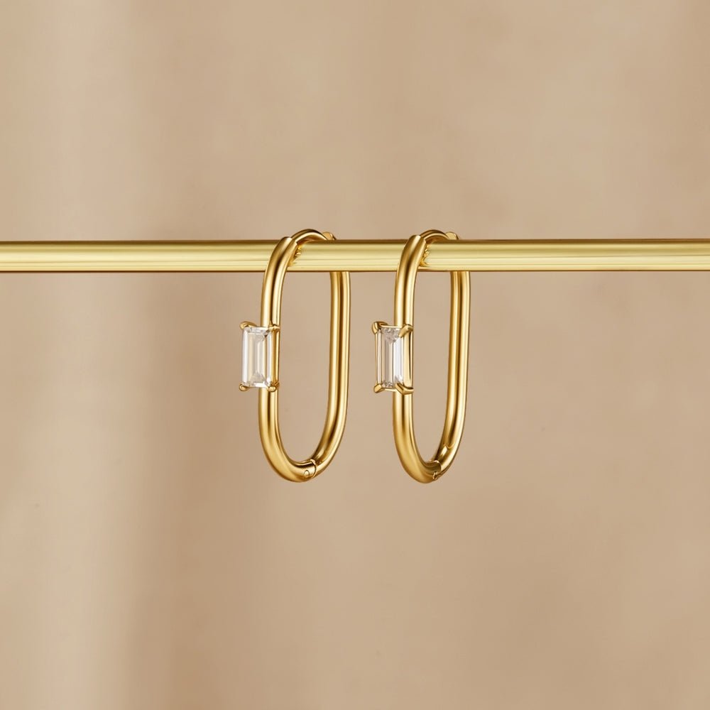 Diana Baguette Crystal Hoops