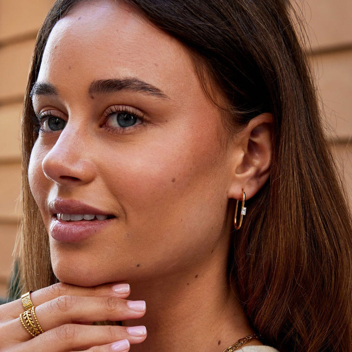 Diana Baguette Crystal Hoops