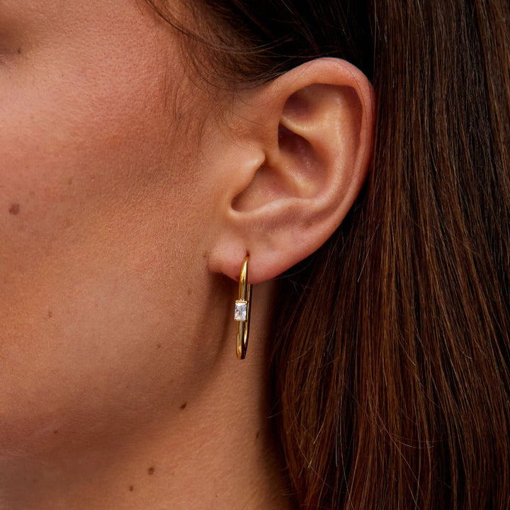 Diana Baguette Crystal Hoops