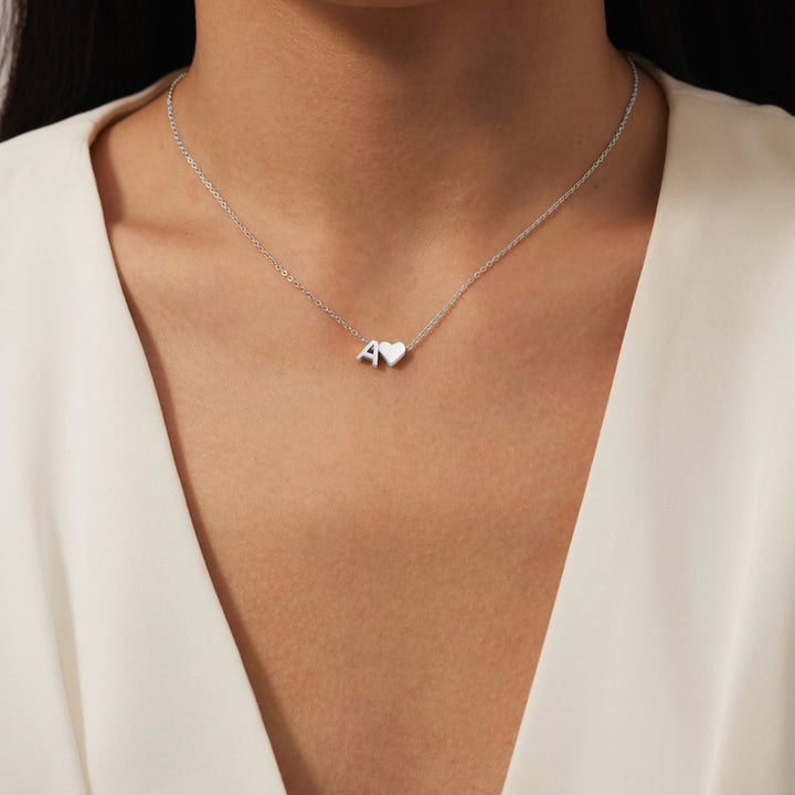 Ayla Silver Heart Initial