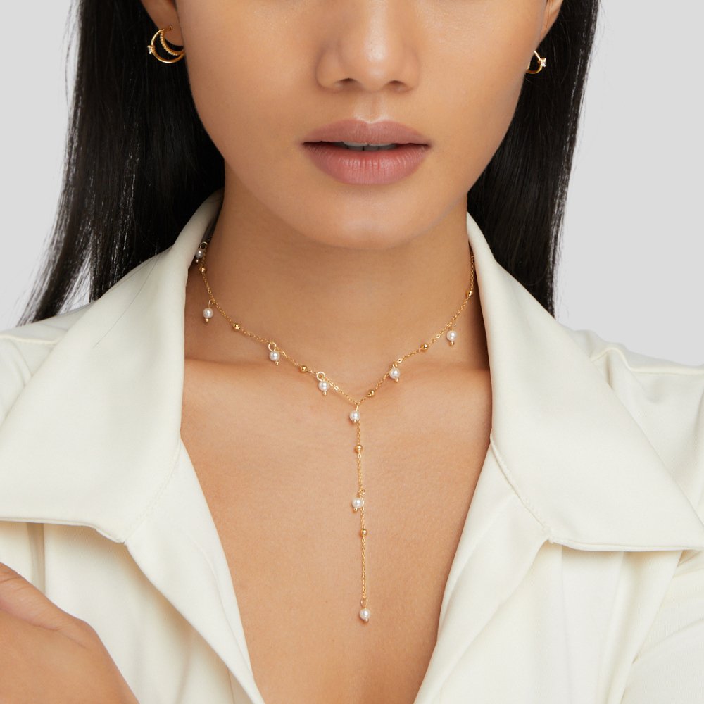 Serena Pearl Drop Lariat Necklace