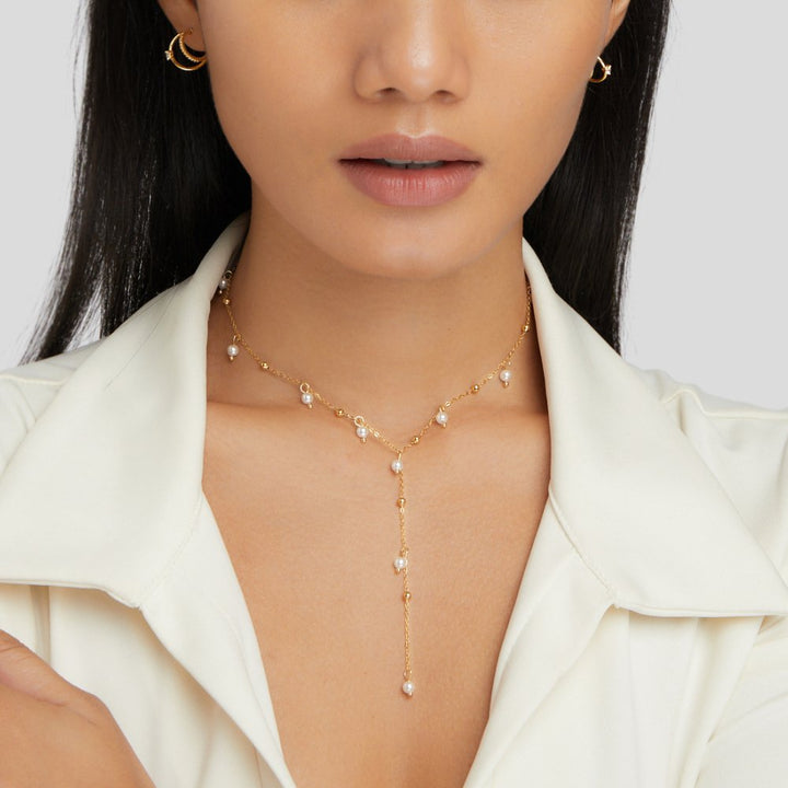 Serena Pearl Drop Lariat Necklace