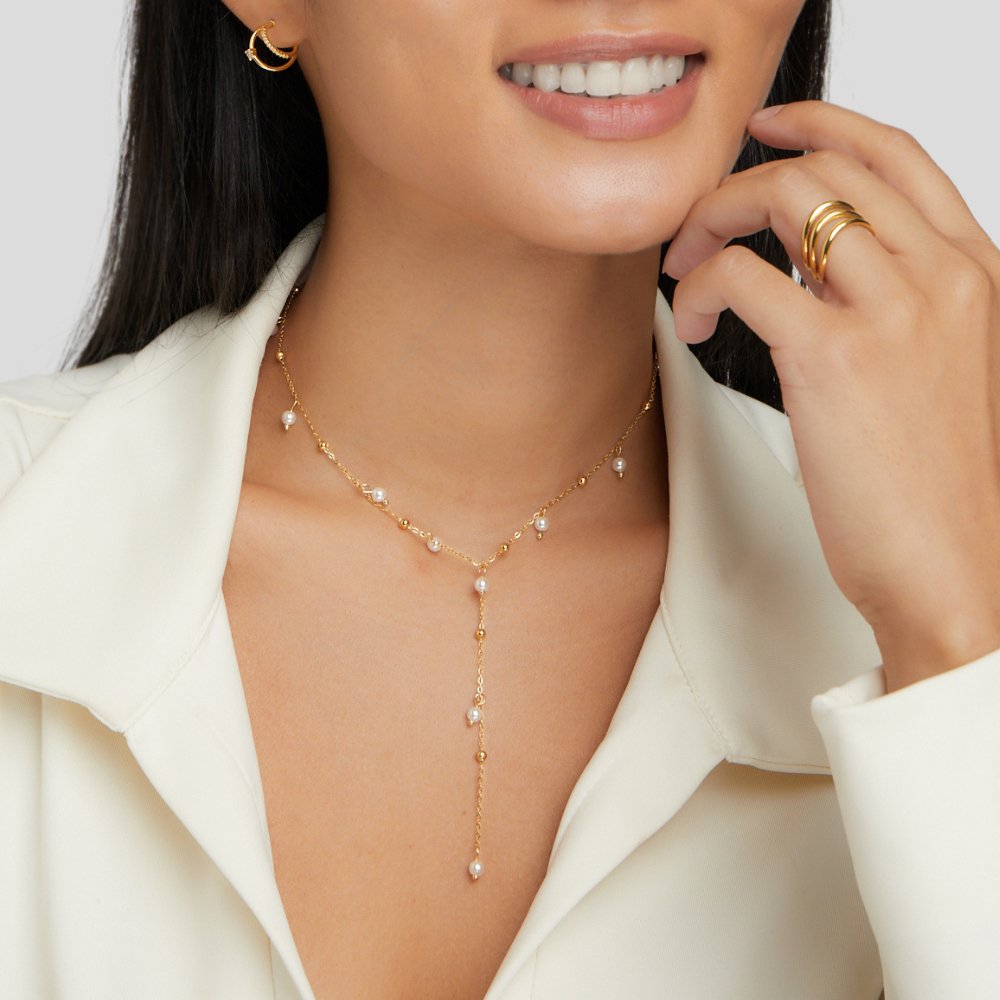 Serena Pearl Drop Lariat Necklace