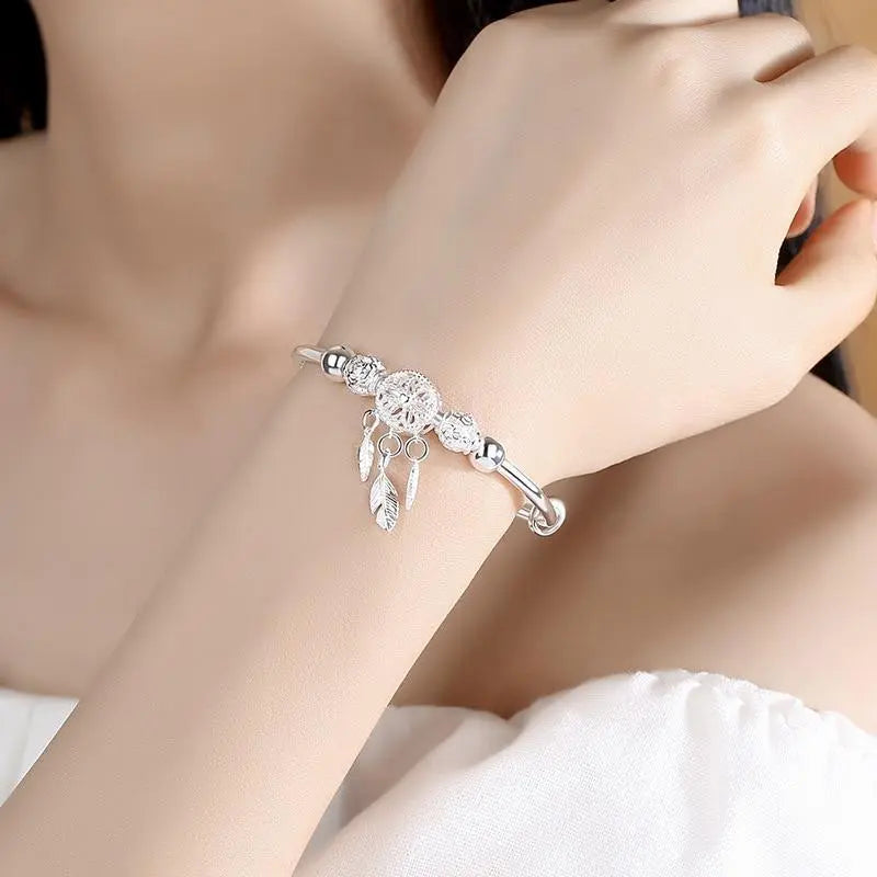 Adjustable Dreamcatcher Bracelet in Silver